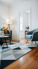 Fototapeta premium Living room showcases modern design in a bright interior