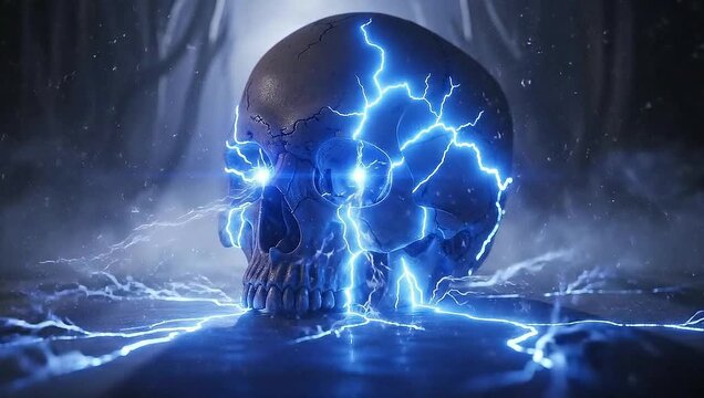 An electrifying skull with bolts of lightning, setting a terrifying horror mood for your spooky halloween party this october