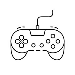 A minimalist black and white line drawing of a video game controller, isolated on a, symbolizing interactive entertainment and digital gaming