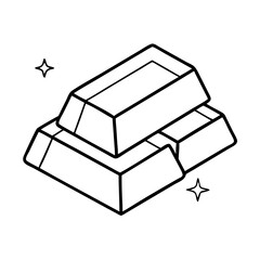A simple line art illustration of three gold bars stacked on top of each other, isolated on a, representing wealth, finance, and investment