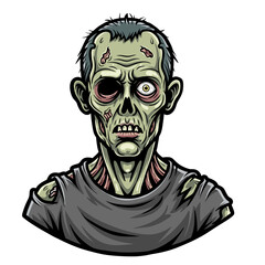 Fototapeta premium Terrifying zombie portrait with vacant stare and decaying flesh, perfect for horror and Halloween themes, creating an unsettling atmosphere for your projects