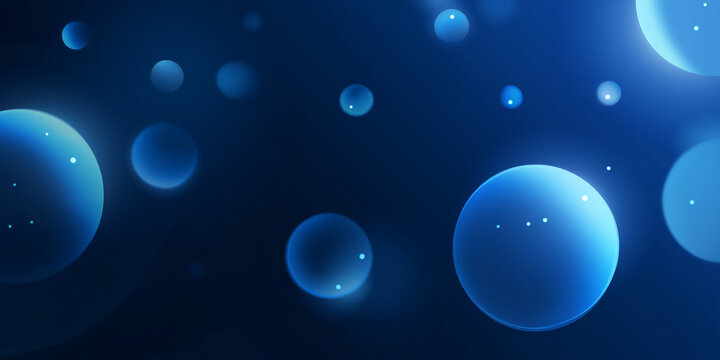 Floating blue liquid blobs in dark space, creating a glowing fluid motion effect