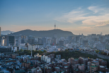 Seoul's Namsan Tower and its surrounding cityscape during the autumn day