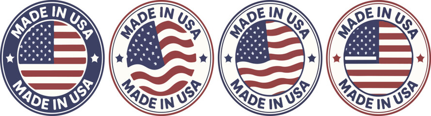 Four made in usa flag label variations