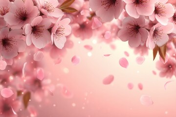 A beautiful springtime display of delicate pink blossoms, with petals gracefully falling, showcasing a soft, romantic atmosphere.