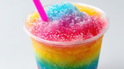 A refreshing frozen drink combines bright flavors with layers of colorful ice perfect for hot days.