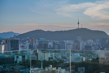 Seoul's Namsan Tower and its surrounding cityscape during the autumn day