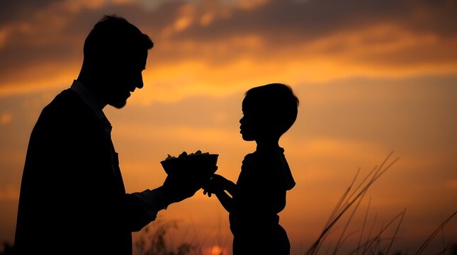 Father and Son Silhouette A Moment of Connection Against the Sunset Sky