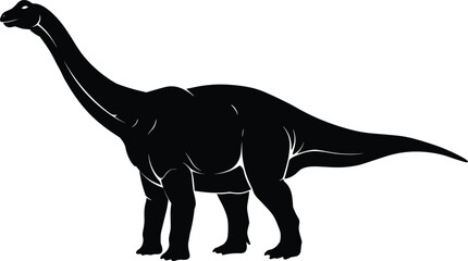 Black Silhouette of Long-Necked Sauropod Dinosaur with Tail and Thick Legs on White Background for Educational Use