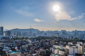 Seoul's Namsan Tower and its surrounding cityscape during the autumn day