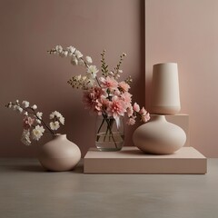 Floating Dreams: Beige and Pink Minimal Design