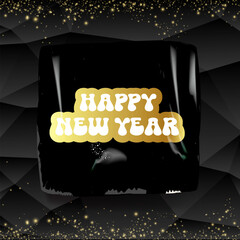 happy New year stylish black square banner with golden text. Vintage Gold New year day motto sticker, tag, retro label, banner, ribbon, label png with quote. New year text banner