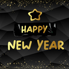 happy New year stylish black square banner with golden text. Vintage Gold New year day motto sticker, tag, retro label, banner, ribbon, label png with quote. New year text banner