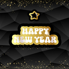 happy New year stylish black square banner with golden text. Vintage Gold New year day motto sticker, tag, retro label, banner, ribbon, label png with quote. New year text banner