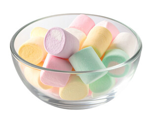  Fluffy Pastel Marshmallows in Elegant Glass Bowl &ndash; Transparent PNG