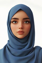 Naklejka premium Portrait of beautiful muslim woman with blue hijab on white background. profile avatar
