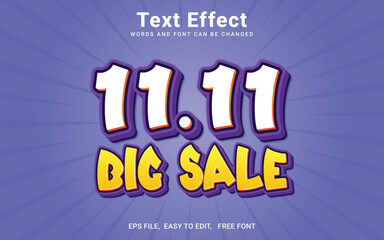 Editable 3d 11.11 big sale text effect vector style in Illustrator