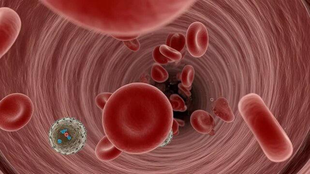 Observation of a T cell navigating through a forest of red blood cells in the bloodstream
