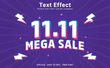 Editable 3d 11.11 mega sale text effect vector style in Illustrator