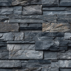 Seamless Dark Grey Stacked Slate Stone Wall Texture - Natural Rock Cladding Background for Interior and Exterior Design
