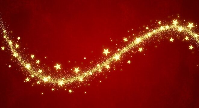 Golden stars flowing on a red background, festive christmas background