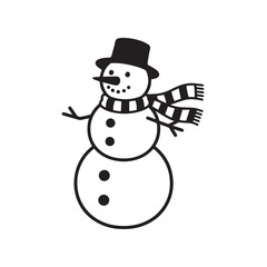 Silhouette of a snowman wearing hat and scarf, white background