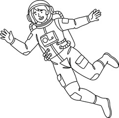 Astronaut Floating in Outer Space Wearing Detailed Spacesuit with Helmet, Tubes, and Control Panel in Zero Gravity