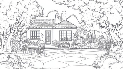 Obraz premium Ranch house backyard landscaping design, patio, garden