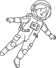Happy young astronaut floating in zero gravity wearing spacesuit and helmet isolated on white background vector illustration