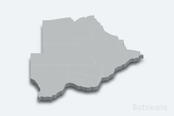 Botswana 3d map with borders regions