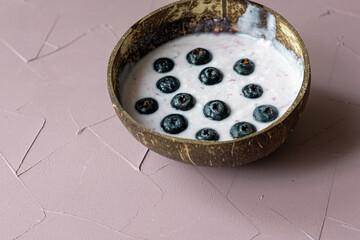 Close-Up of Yogurt with Blueberries
