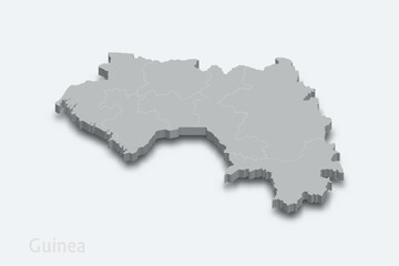 Guinea 3d map with borders regions