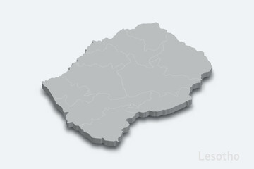 Lesotho 3d map with borders regions