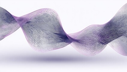 Abstract design featuring a series of fluid, interwoven lines in shades of purple and gray, creating a dynamic, flowing effect against a light background.