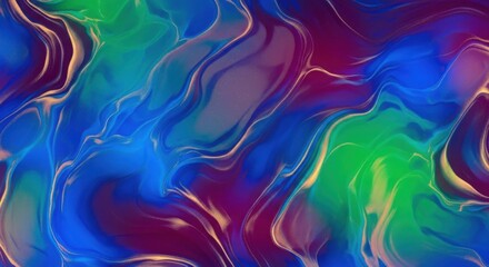 Obraz premium Abstract background with fluid shapes in blue, green, purple and gold with wavy lines