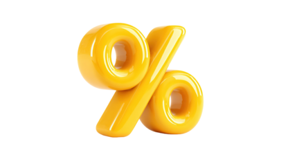 Yellow 3d sign percent discount on isolated background. Voucher gift