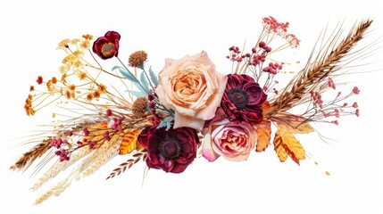 Elegant Autumn Floral Arrangement with Dried Flowers and Rustic Botanical Elements