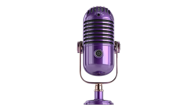 Vintage microphone with neon lighting on a vibrant gradient white background png