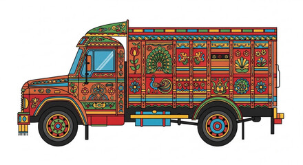 Intricate and vibrant pakistani truck art, , showcasing a rich cultural heritage through detailed floral and geometric patterns