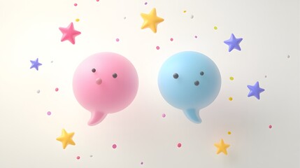 Cute 3D pink blue speech bubbles smiling