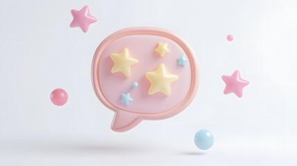 3D pink chat bubble with floating stars