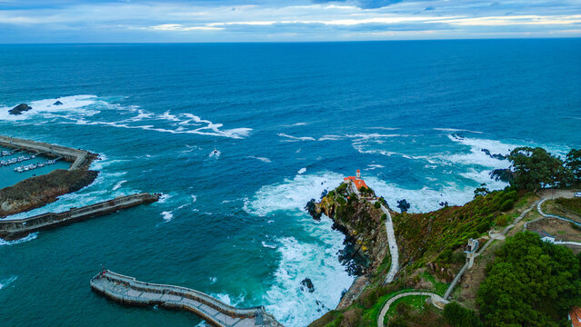 Cudillero Lighthouse Coastal Vista aerial view