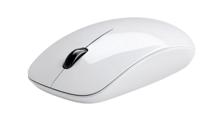 White wireless computer mouse on a large black mouse