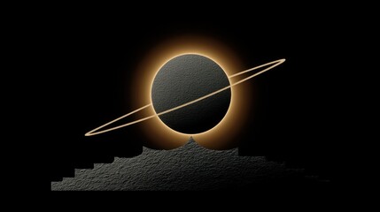 Minimalist Black Hole with Glowing Ring and Abstract Landscape.