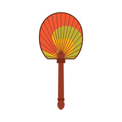Colorful traditional South Korean hand fan with cultural pattern isolated on white vector illustration