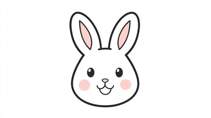 Fototapeta premium Cute bunny face, smiling, white background, simple design, kids' illustration