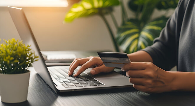 Online shopping with laptop and credit card technology and business conceptStock photo for website - Business and technology concept photo