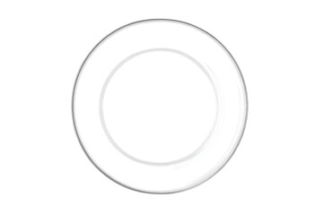 Empty clear glass plate top view, transparent background