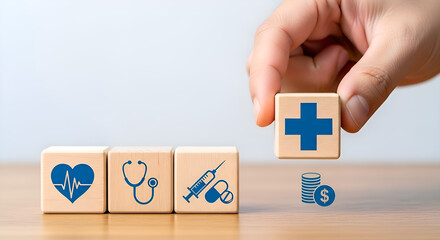 Healthcare technology and business concept building blocks for a healthy futureStock photo for website - Business and technology concept photo