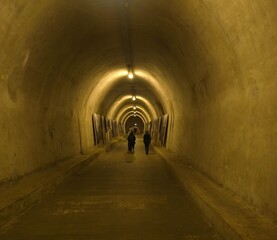 Grić Tunnel in Zagreb, a pedestrian tunnel located in the city centre of Zagreb, Croatia, under the historic neighbourhood of Grič, hosting an art exhibition